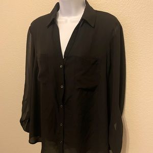 Candie’s black blouse/button down. Sheer and linger in the back. Size XL.